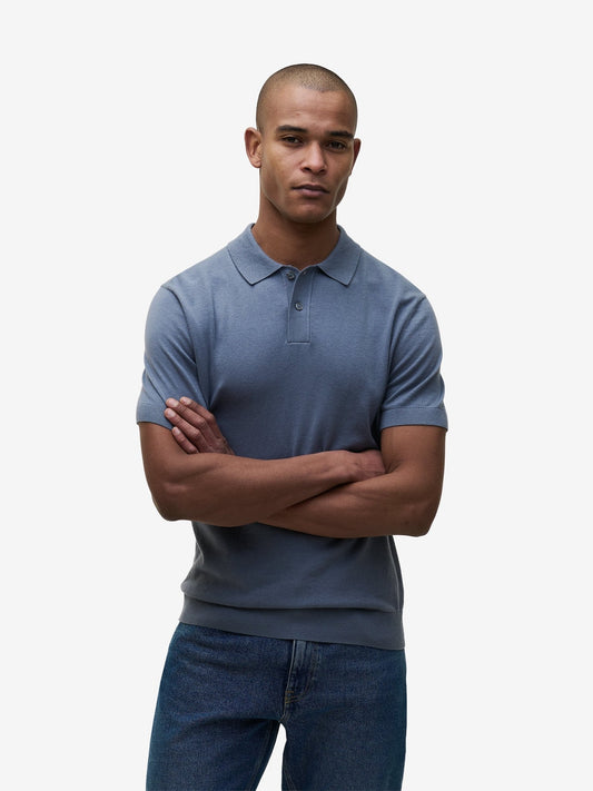 Crane Cotton-Silk Polo – Flintstone Blue - Roviane