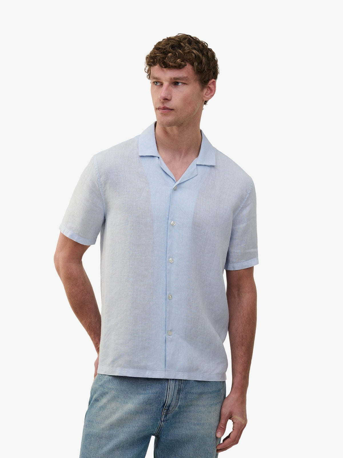 Cliff Linen Camp-Collar Shirt – Arctic Ice Blue - Roviane